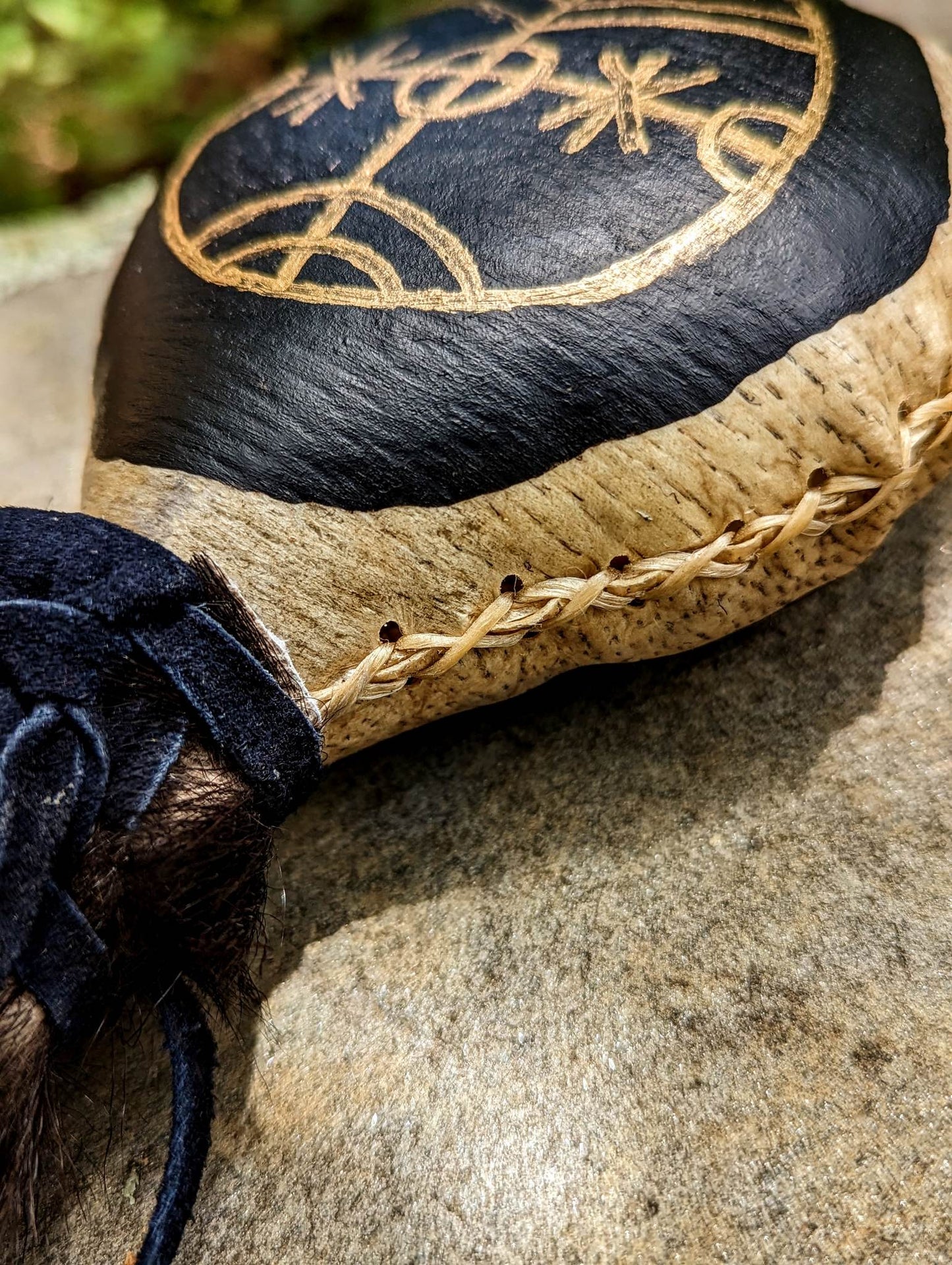 Icelandic Magic Stave Rotakross | Bear Hide Shaman Rattle