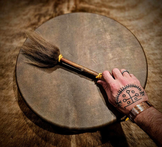 18" Bison Hide Drum With Alder Wood Bison Hair and Hide Beater