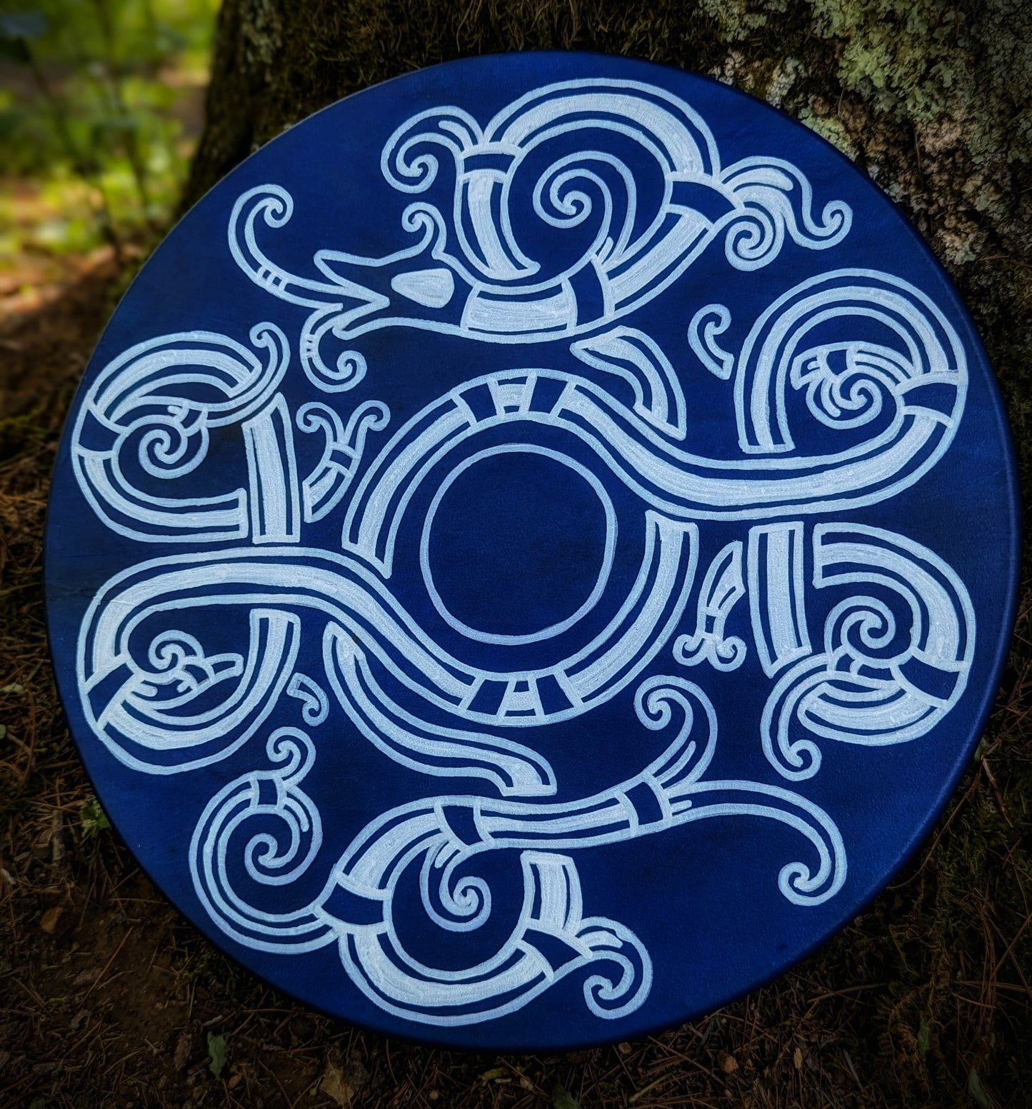 14 Inch Blue Deer Hide Shaman Drum with Beater | Jormungandr Drum | Dragon Drum