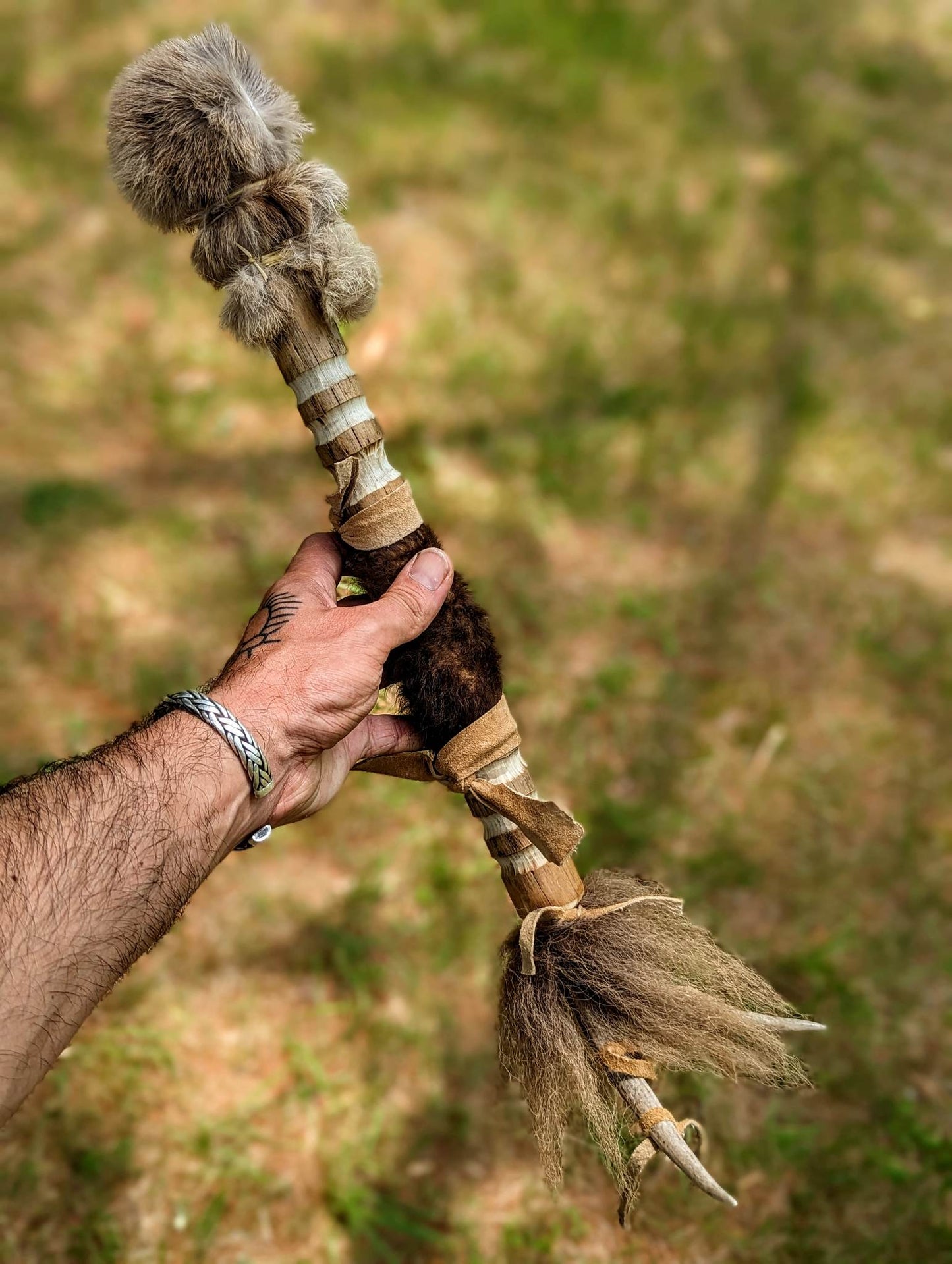 20 Inch Horse Hide Drum with Coyote Tail, and Bison Hair