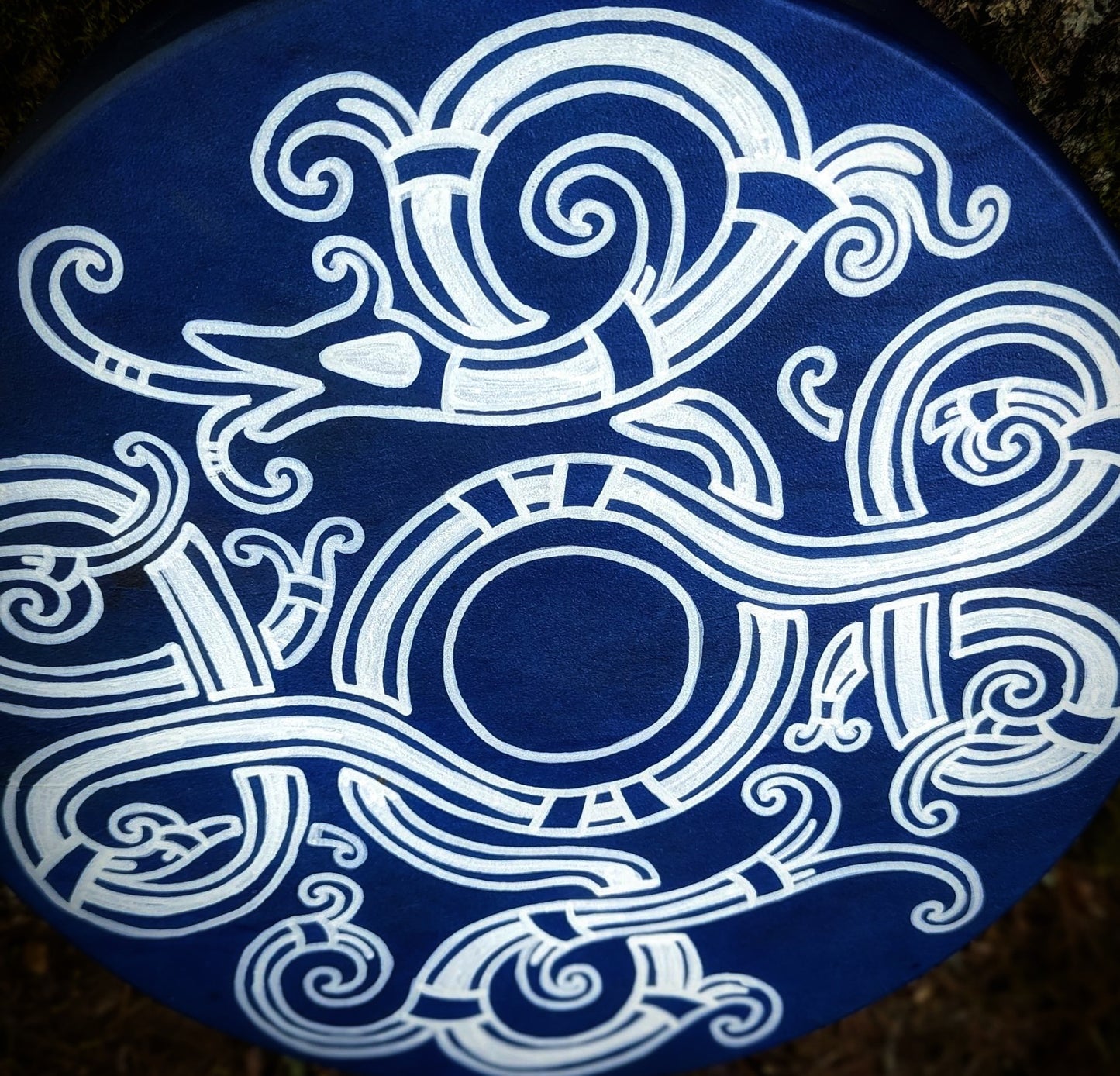 14 Inch Blue Deer Hide Shaman Drum with Beater | Jormungandr Drum | Dragon Drum