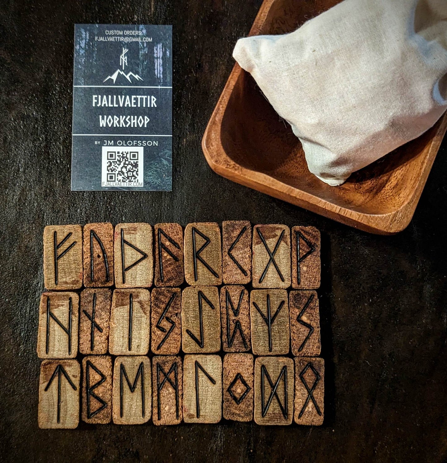 Set of 24 Aged Hickory Wood Runes Rune Set Sealed Stained Elder Futhark