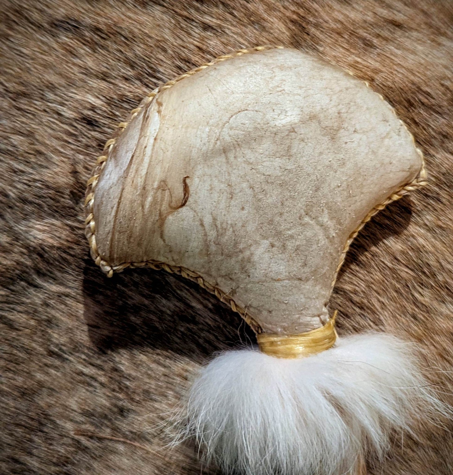 Deer Hide and Antler Rattle With Duck Feathers and Coyote Fur