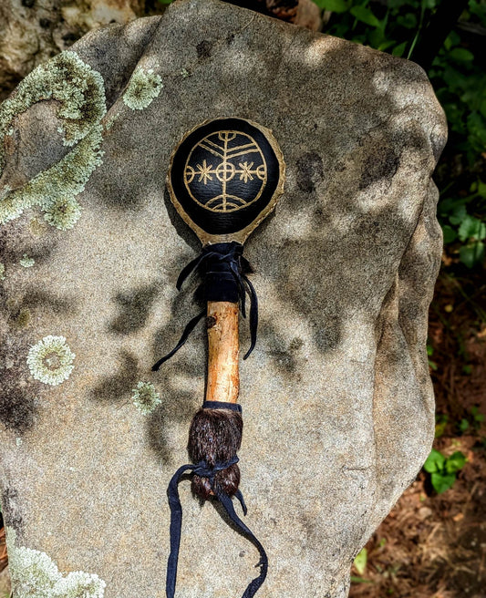 Icelandic Magic Stave Rotakross | Bear Hide Shaman Rattle