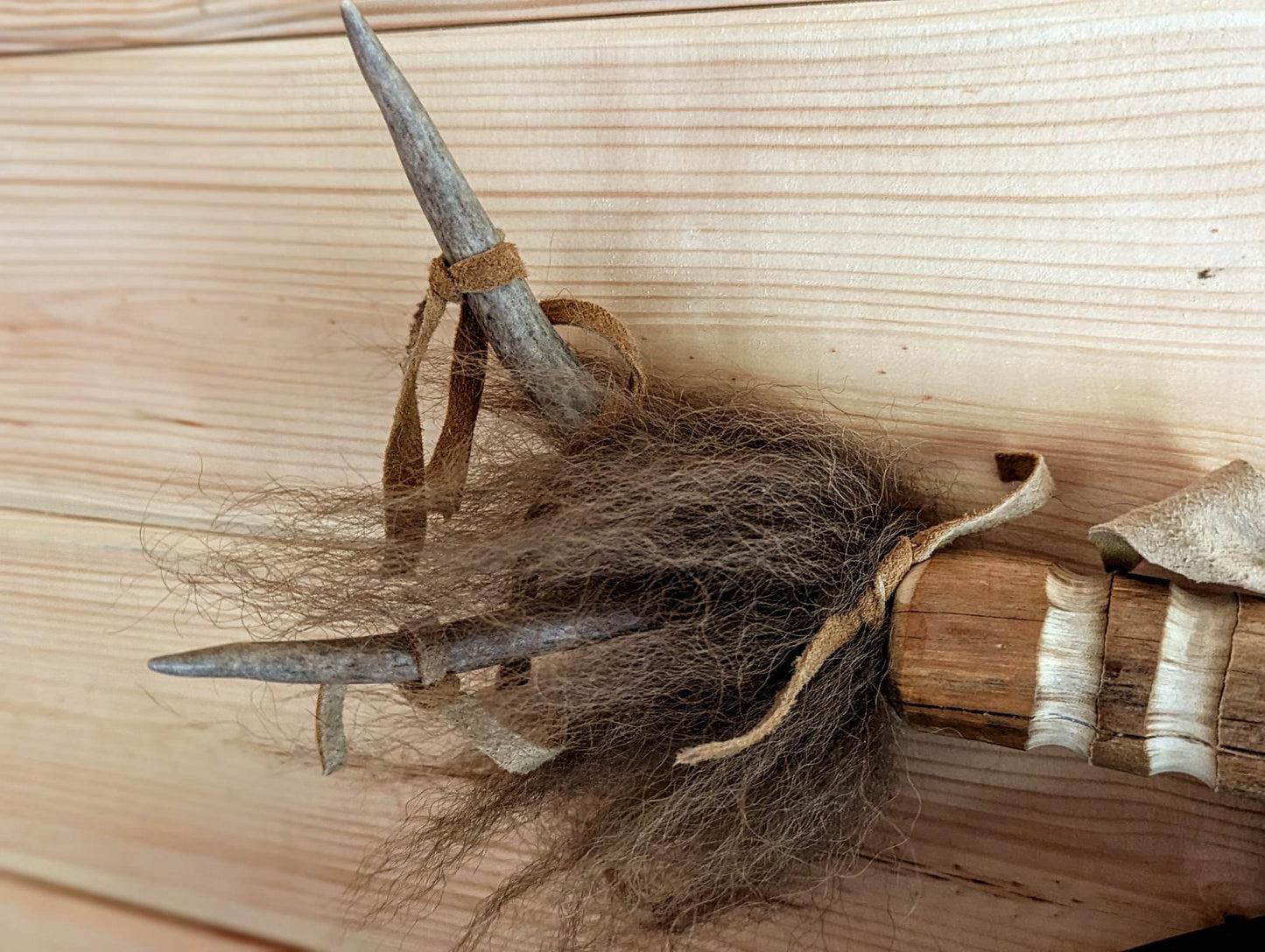 20 Inch Horse Hide Drum with Coyote Tail, and Bison Hair