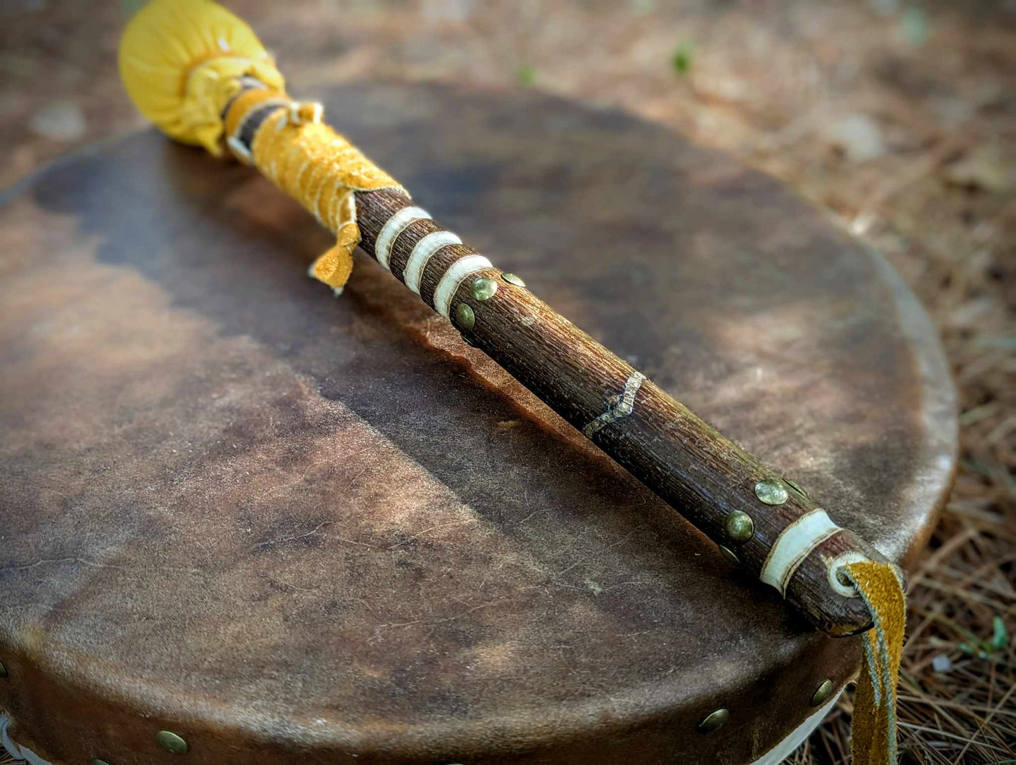 Thick Bison Hide Sweat Lodge Drum | Deer Bone Grip