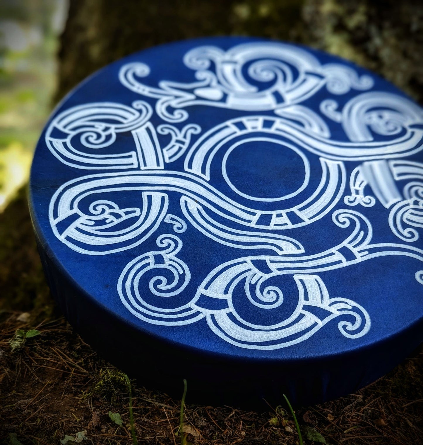 14 Inch Blue Deer Hide Shaman Drum with Beater | Jormungandr Drum | Dragon Drum