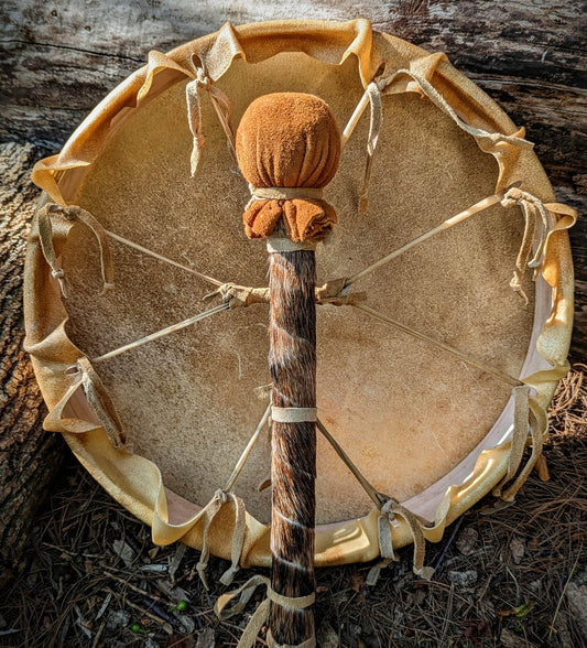 12 Inch Steer Hide Shaman Drum With Hair On Cowhide Beater