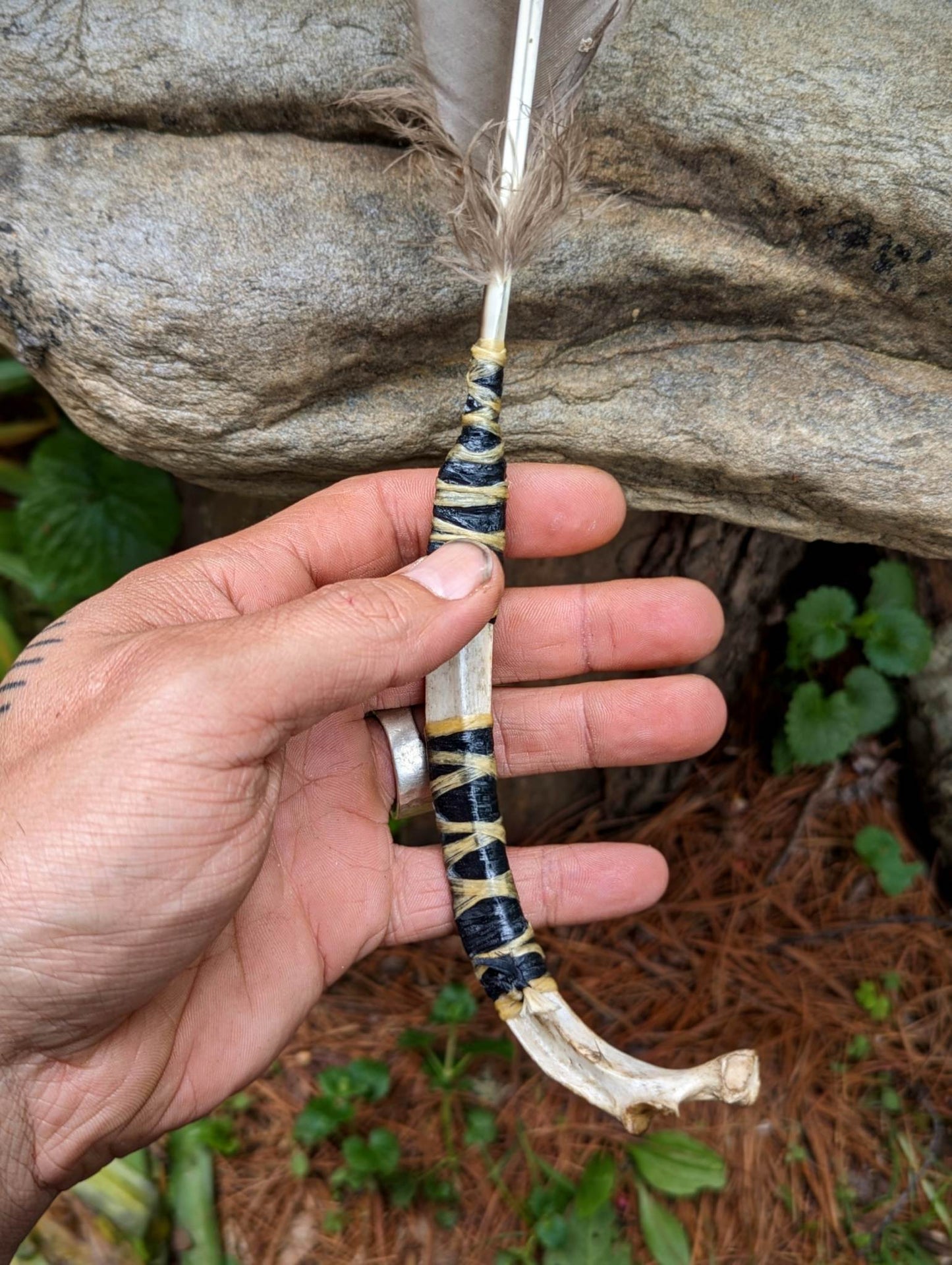XL Barred Turkey Feather Deer Rib Smudging Smoke Fan