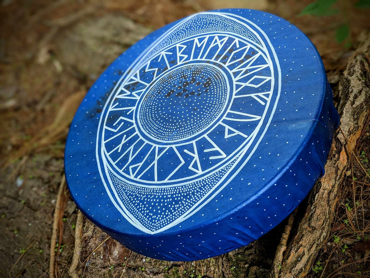 15" Ancient Wisdom Blue Deer Hide Rune Eye Drum