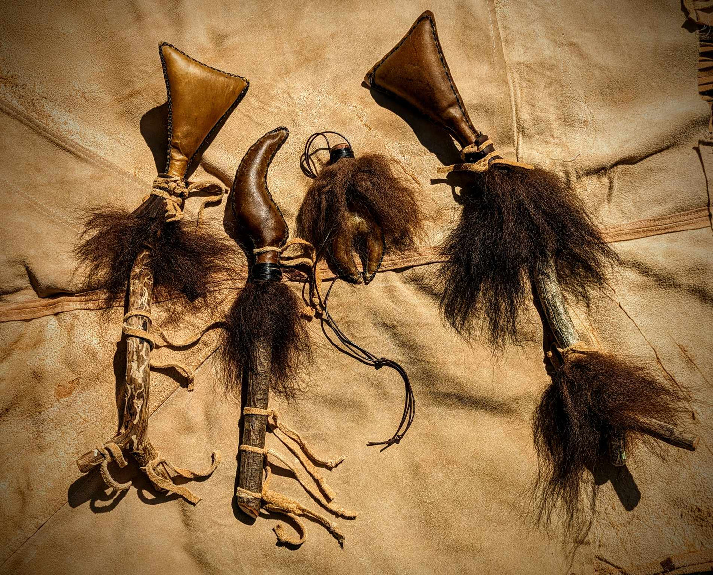 Choose Your Bison Hide Rattle or Necklace Rattle Bison Hair Buffalo Shaman Rattles