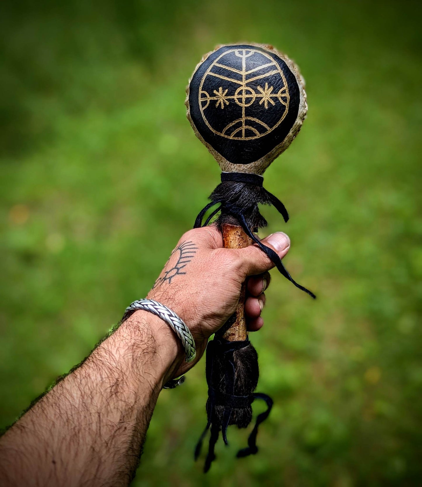 Icelandic Magic Stave Rotakross | Bear Hide Shaman Rattle