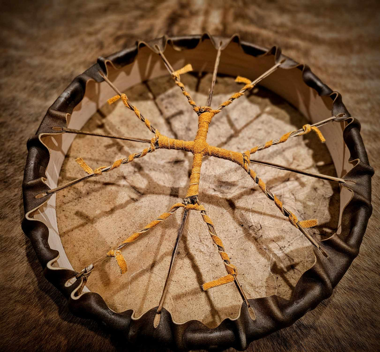 18" Bison Hide Drum With Alder Wood Bison Hair and Hide Beater