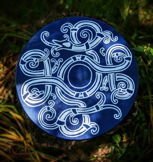 14 Inch Blue Deer Hide Shaman Drum with Beater | Jormungandr Drum | Dragon Drum