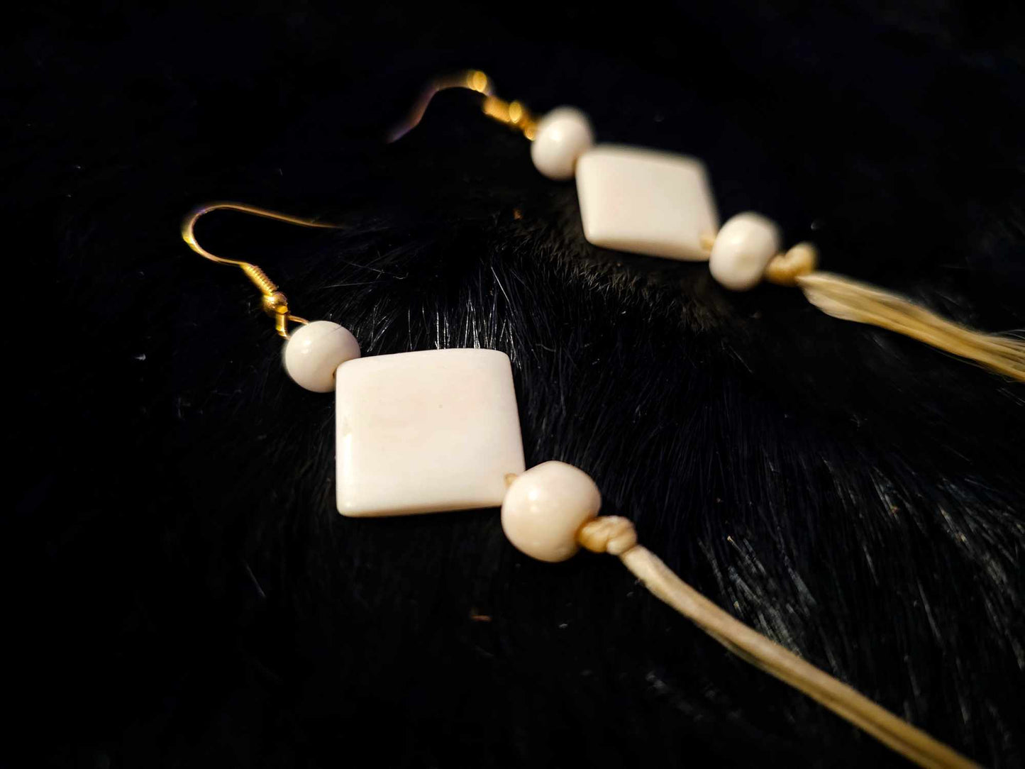 Bone Bead Diamond and Sinew Earrings
