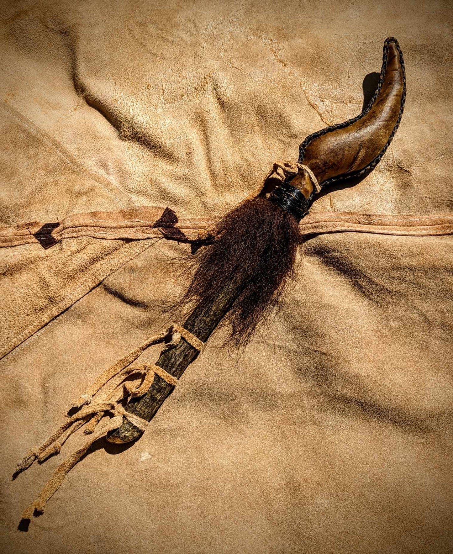 Choose Your Bison Hide Rattle or Necklace Rattle Bison Hair Buffalo Shaman Rattles