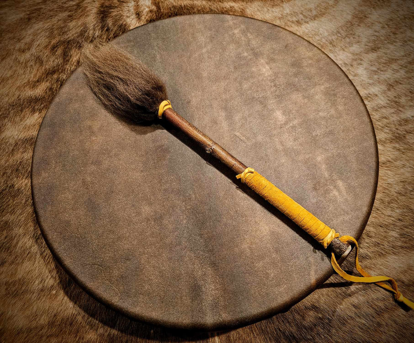 18" Bison Hide Drum With Alder Wood Bison Hair and Hide Beater