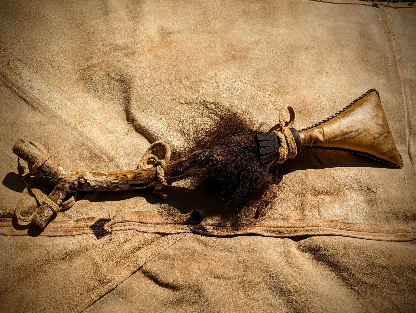 Choose Your Bison Hide Rattle or Necklace Rattle Bison Hair Buffalo Shaman Rattles