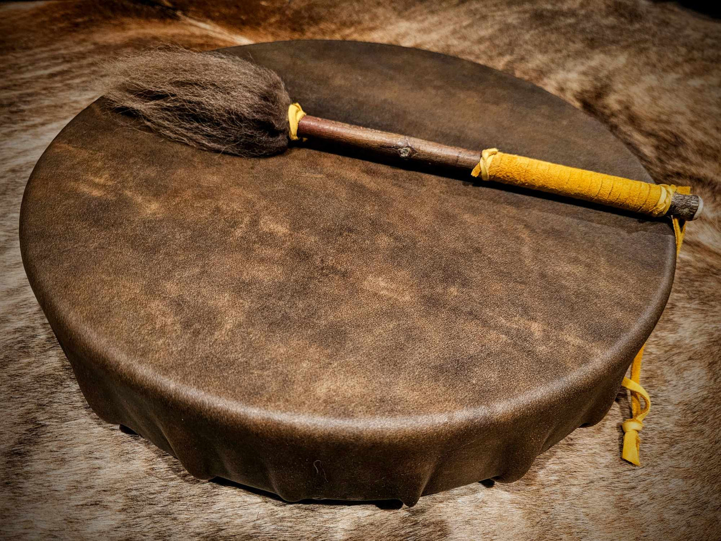 18" Bison Hide Drum With Alder Wood Bison Hair and Hide Beater