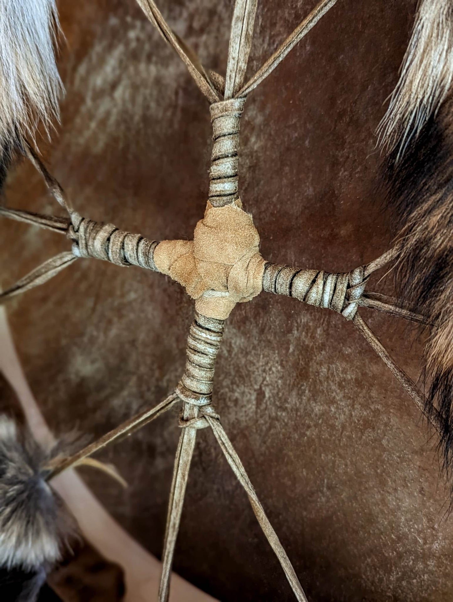20 Inch Horse Hide Drum with Coyote Tail, and Bison Hair