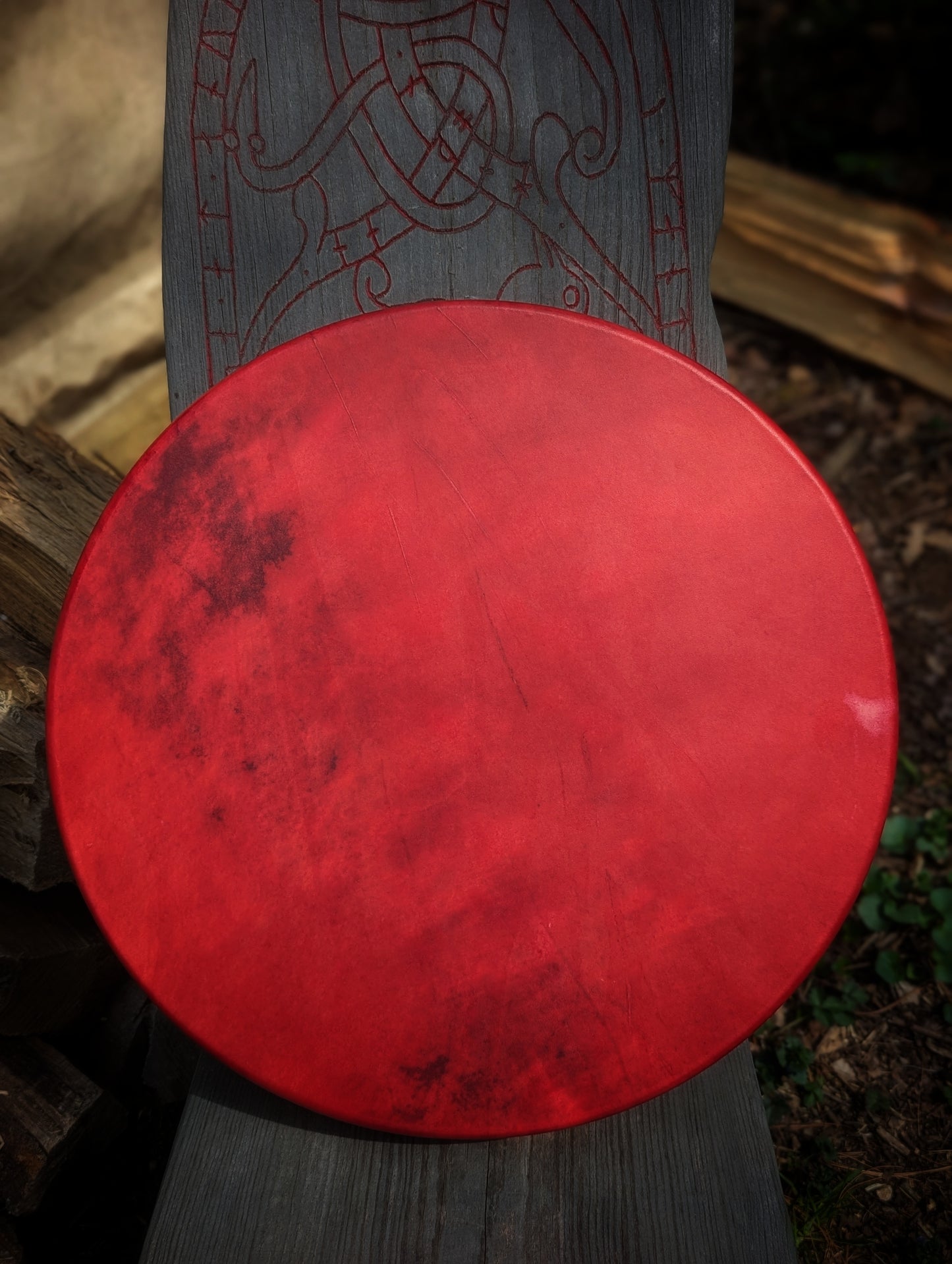 15" Woven Detail Red Deer Hide Deep Frame Drum | Rawhide Drum