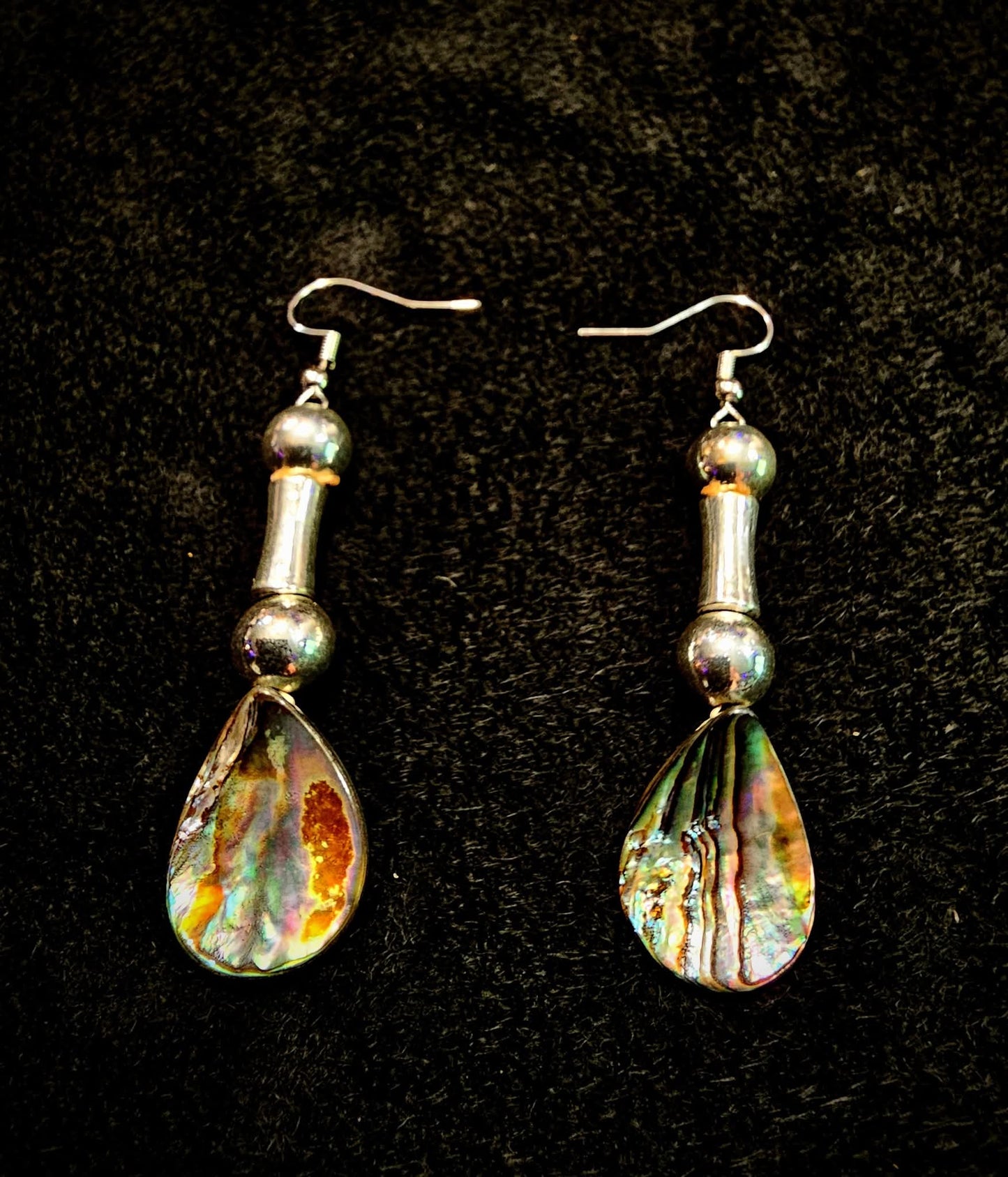 Abalone & Hematite Teardrop Earrings in Sterling Silver
