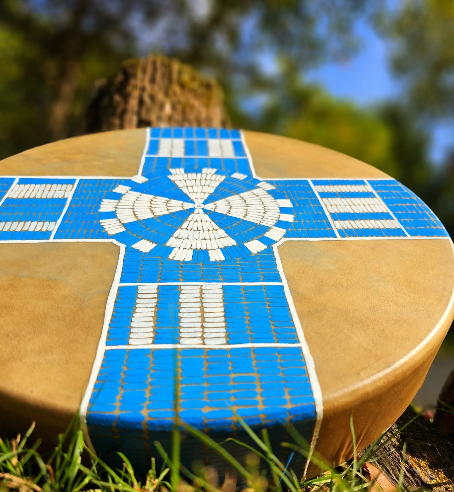 Blue Sky Song 15" Elk Hide Drum | Elk Rawhide Shaman Drum