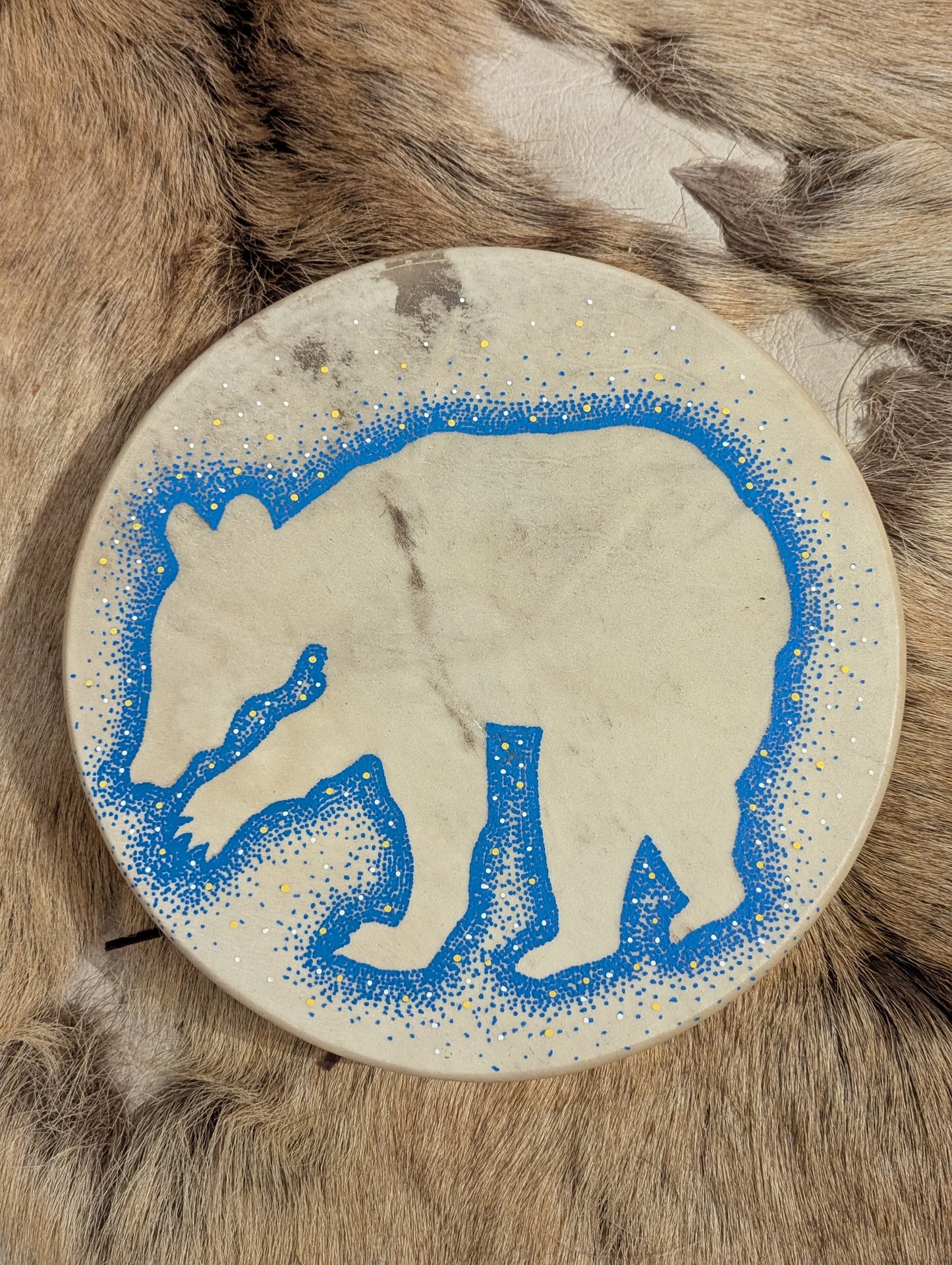 12 Inch Deer Hide Bear Drum With Beater | Hand Painted | Deer Hide Drum