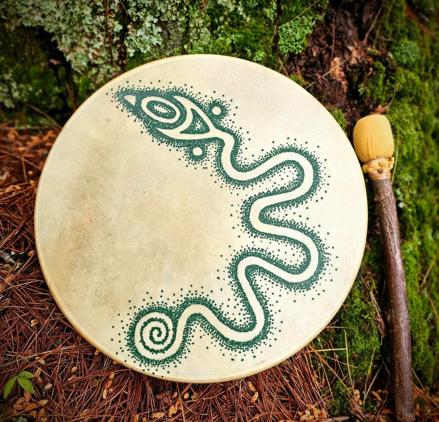 12 Inch Deer Hide Serpent Mound Drum Hand Painted