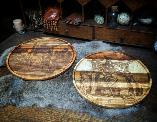 Odin and Frigga / Frigg 12 Inch Altar Plate Set | Frigg & Gna | Engraved Asatru Altar Art | Heathen Altar | Norse Pagan Gods