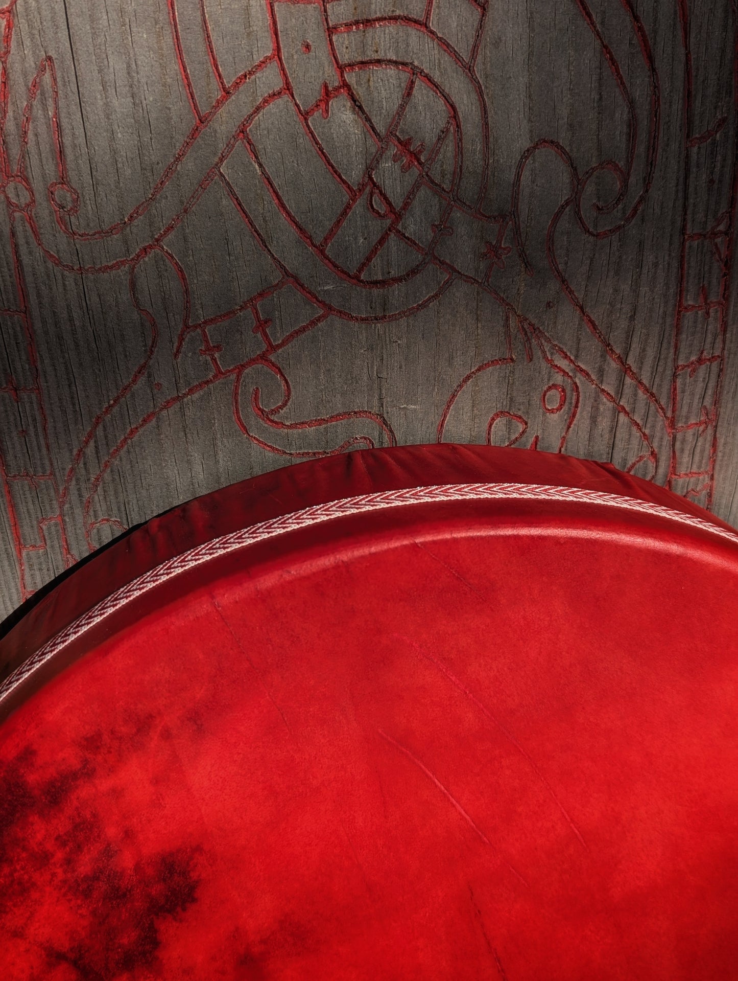 15" Woven Detail Red Deer Hide Deep Frame Drum | Rawhide Drum