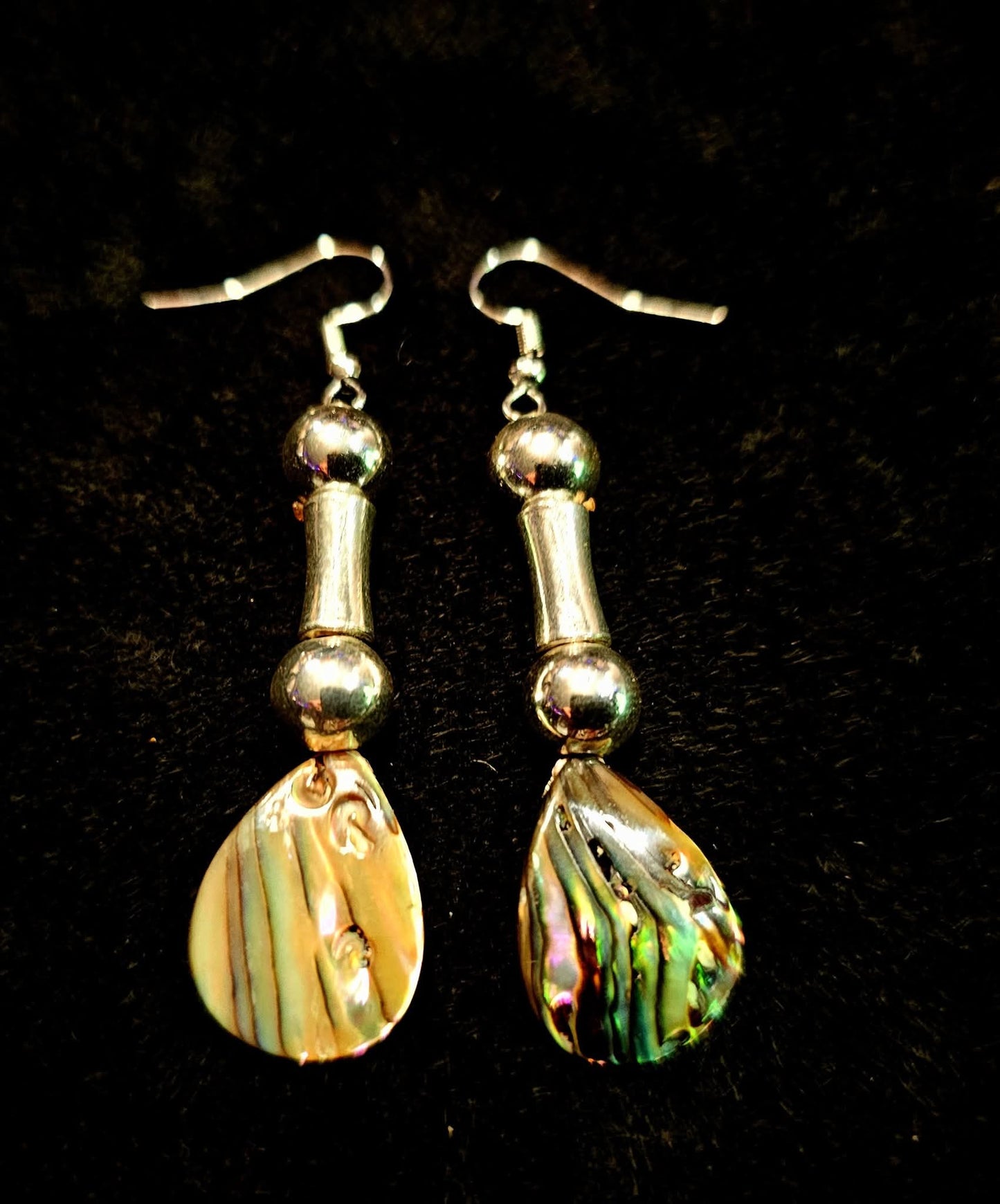Abalone & Hematite Teardrop Earrings in Sterling Silver