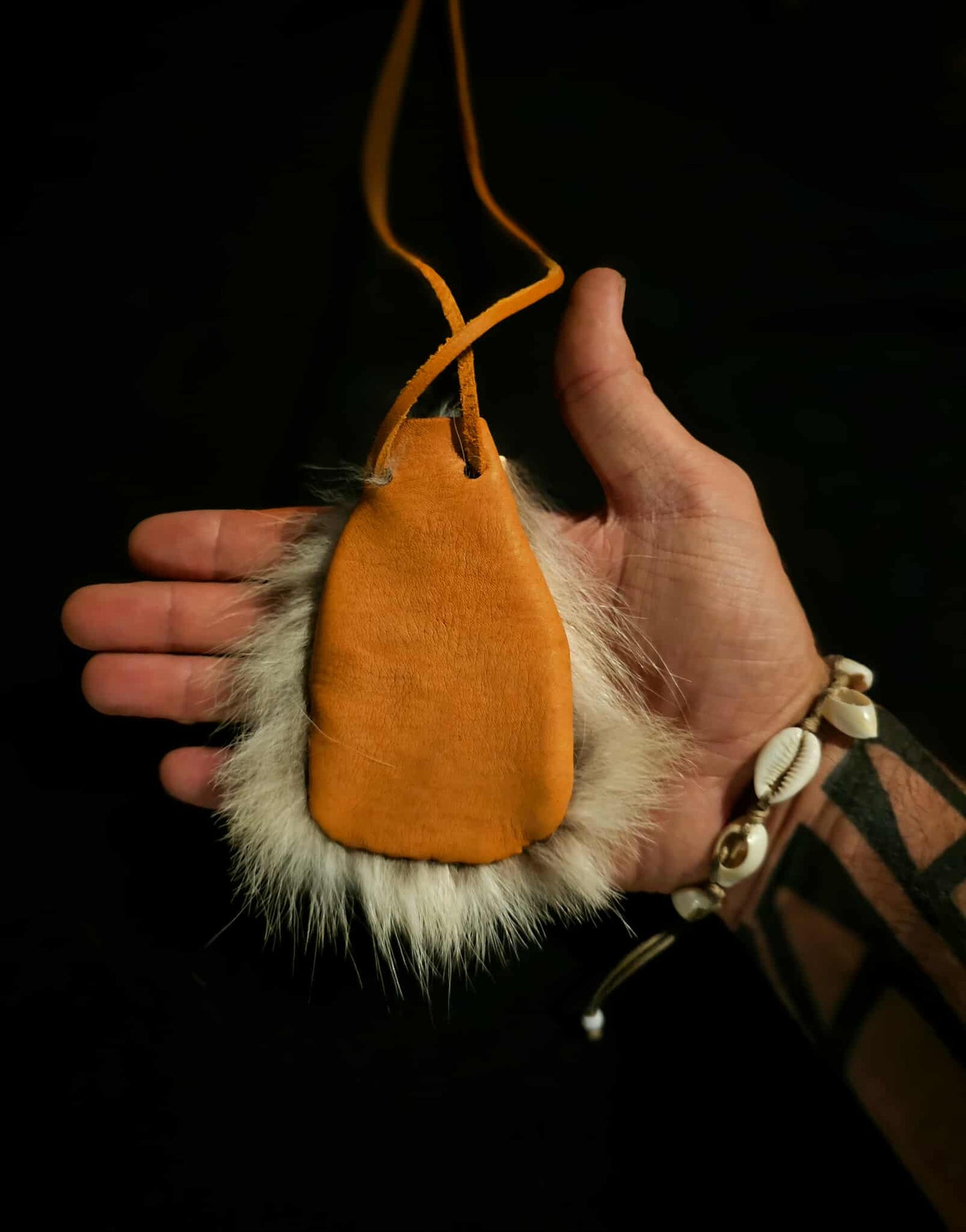 Coyote Fur Buckskin Neck Pouch + Medicine Bag