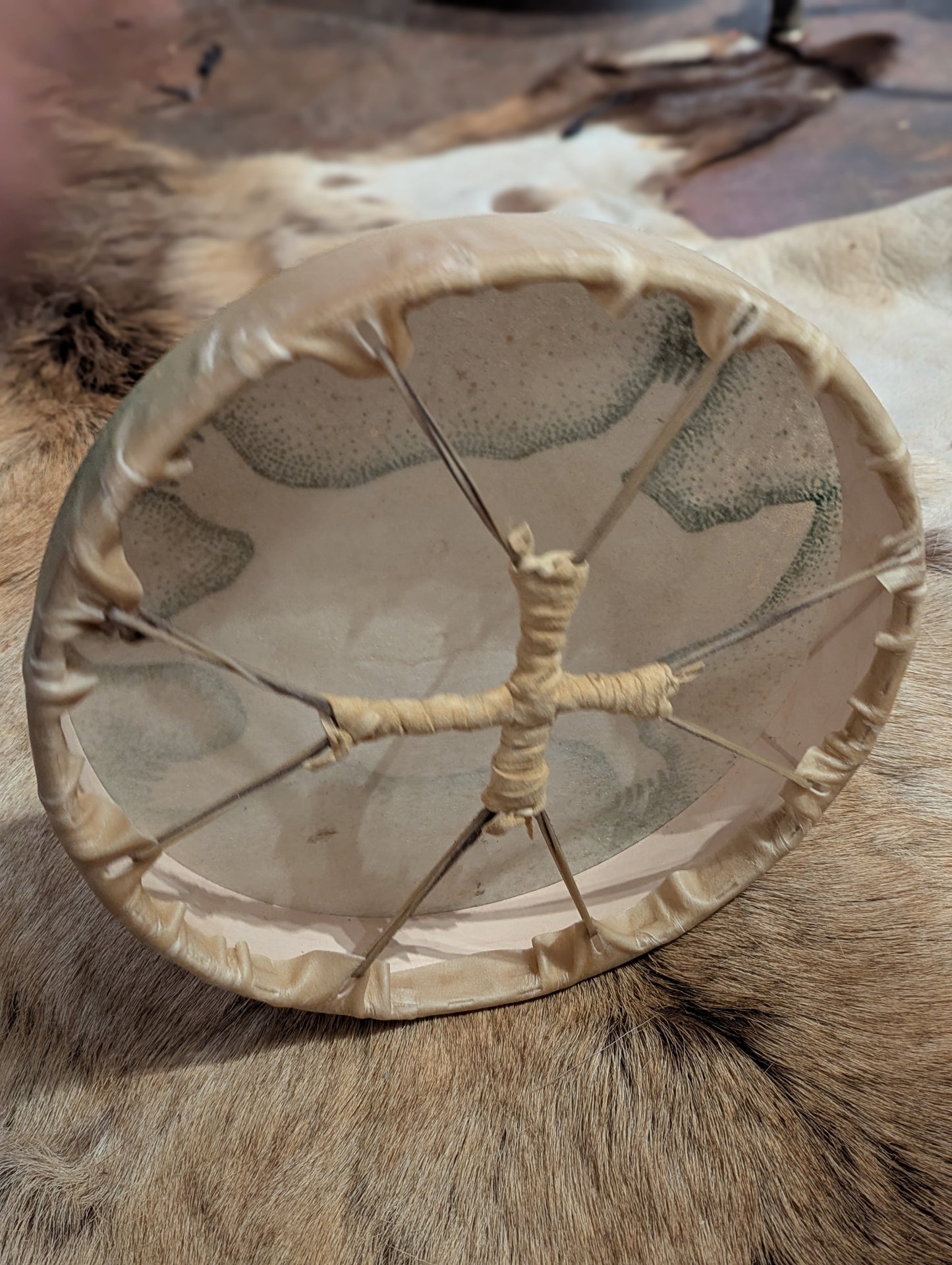 12 Inch Deer Hide Turtle Drum With Beater | Hand Painted | Deer Hide Drum