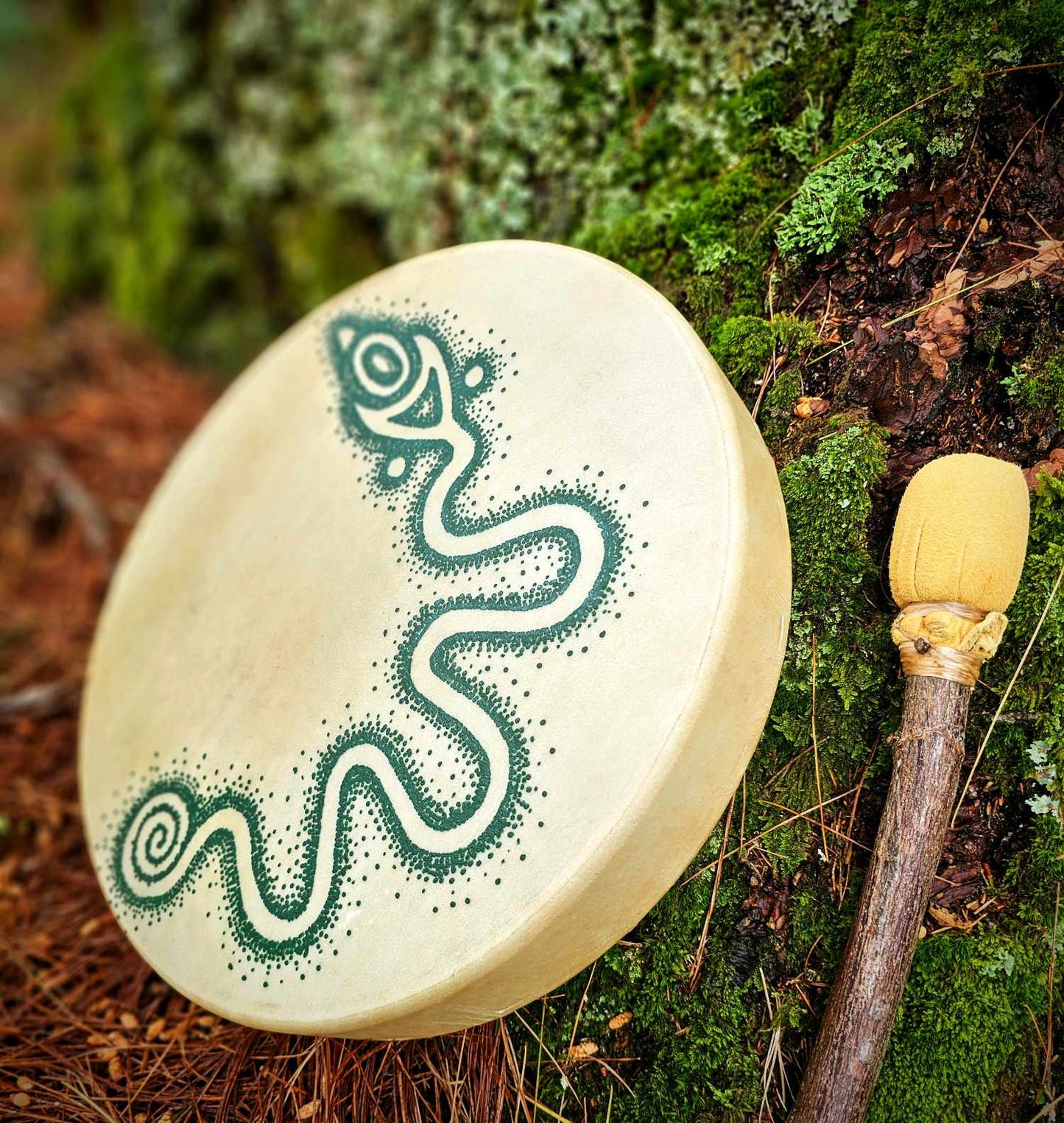 12 Inch Deer Hide Serpent Mound Drum Hand Painted