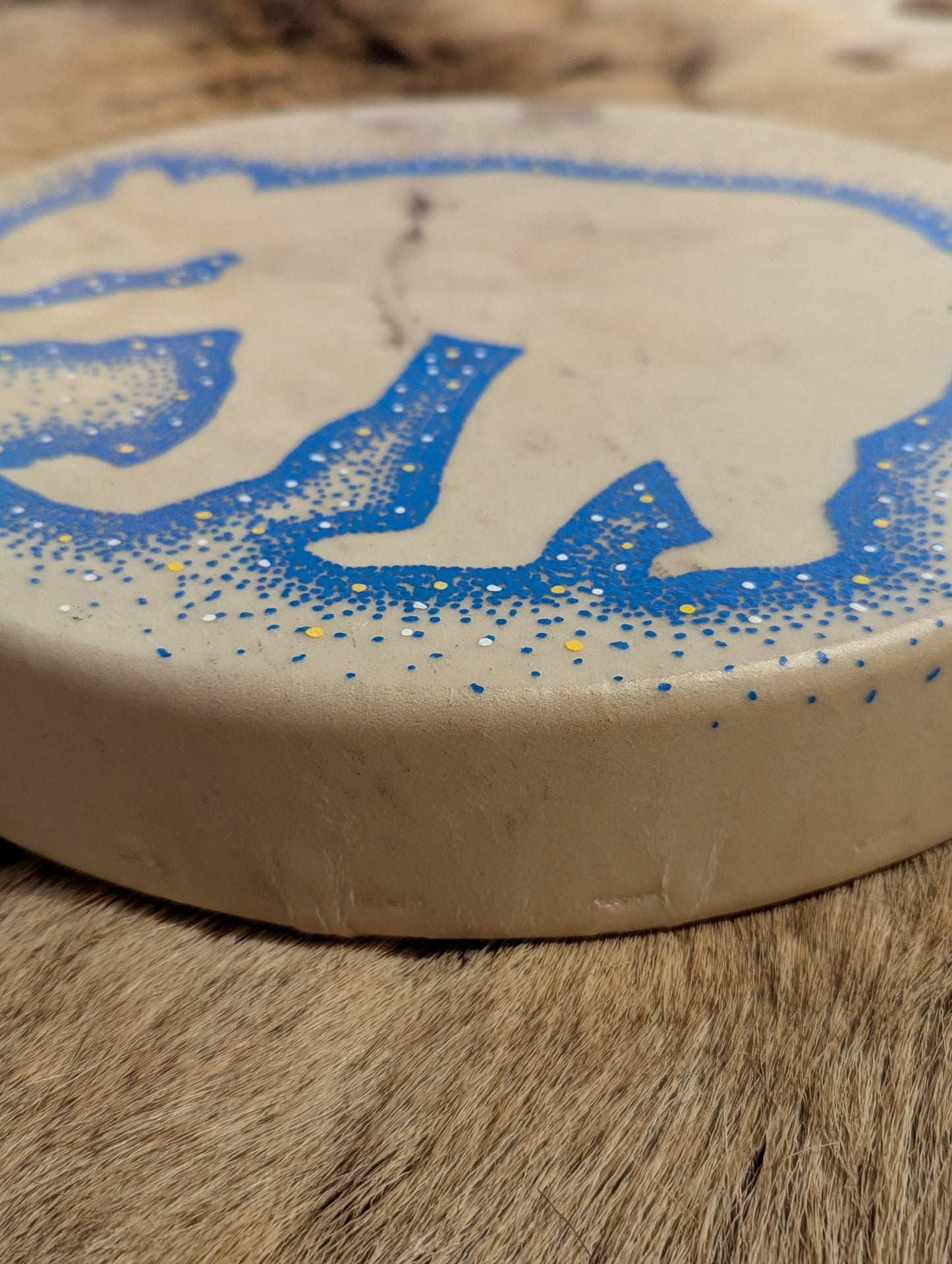12 Inch Deer Hide Bear Drum With Beater | Hand Painted | Deer Hide Drum