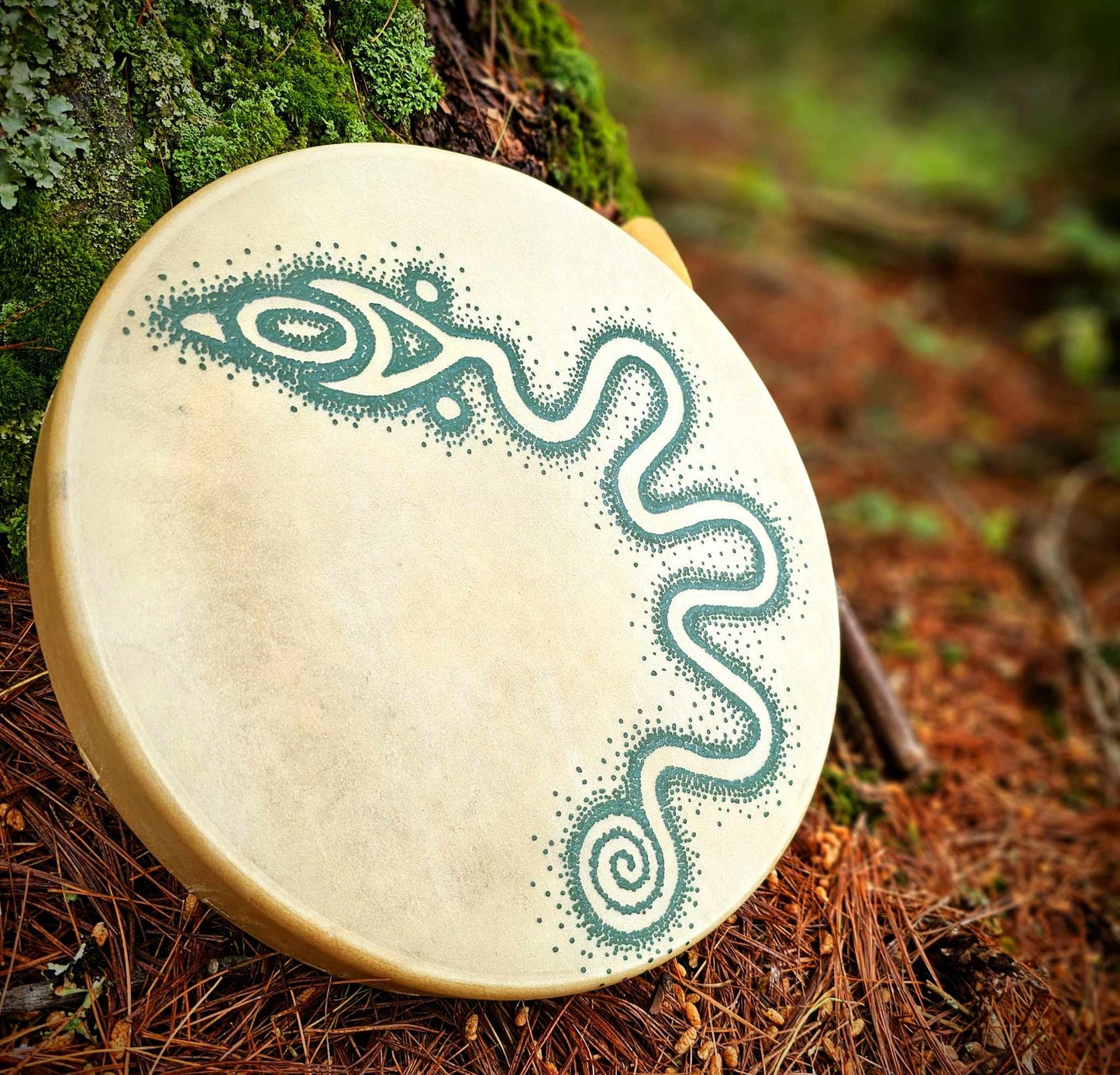 12 Inch Deer Hide Serpent Mound Drum Hand Painted