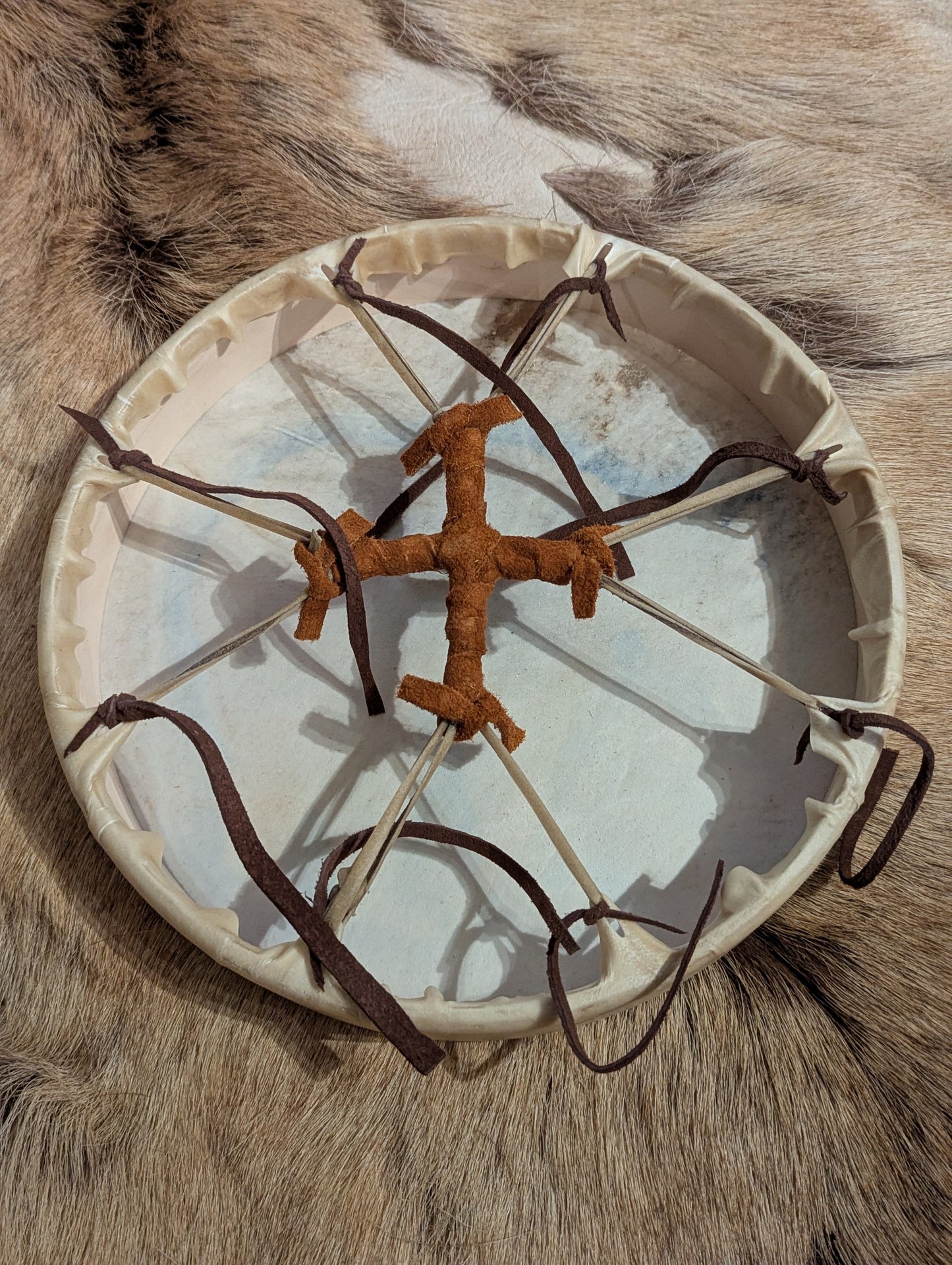 12 Inch Deer Hide Bear Drum With Beater | Hand Painted | Deer Hide Drum