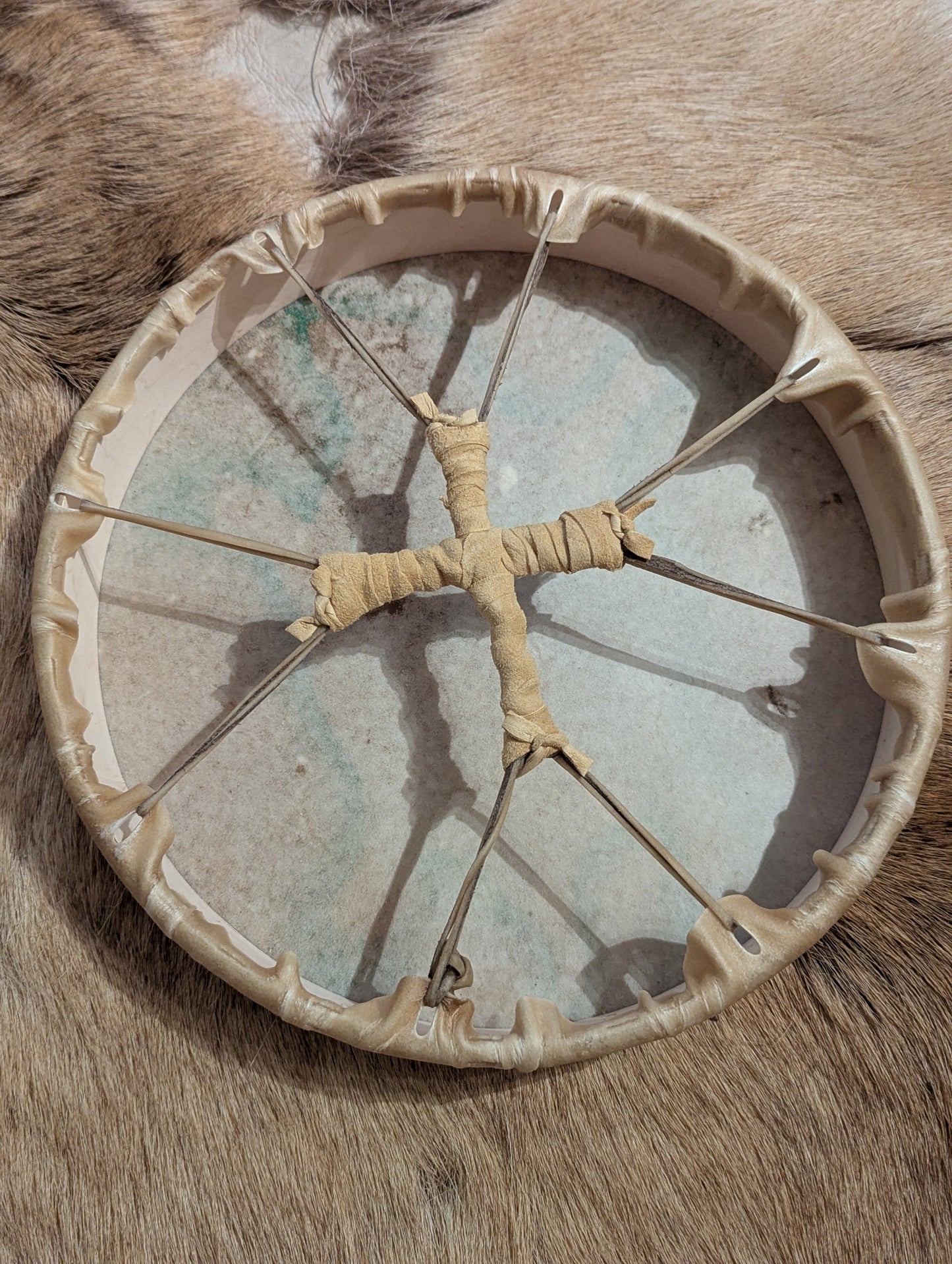 12 Inch Deer Hide Turtle Drum With Beater | Hand Painted | Deer Hide Drum