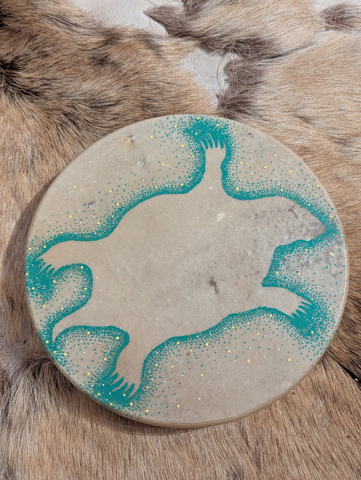 12 Inch Deer Hide Turtle Drum With Beater | Hand Painted | Deer Hide Drum