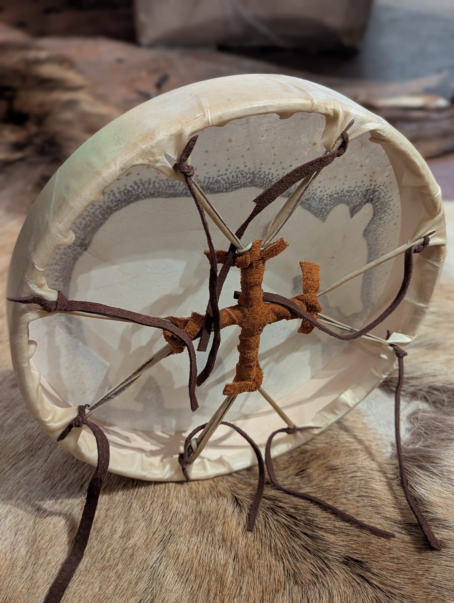 12 Inch Deer Hide Bear Drum With Beater | Hand Painted | Deer Hide Drum