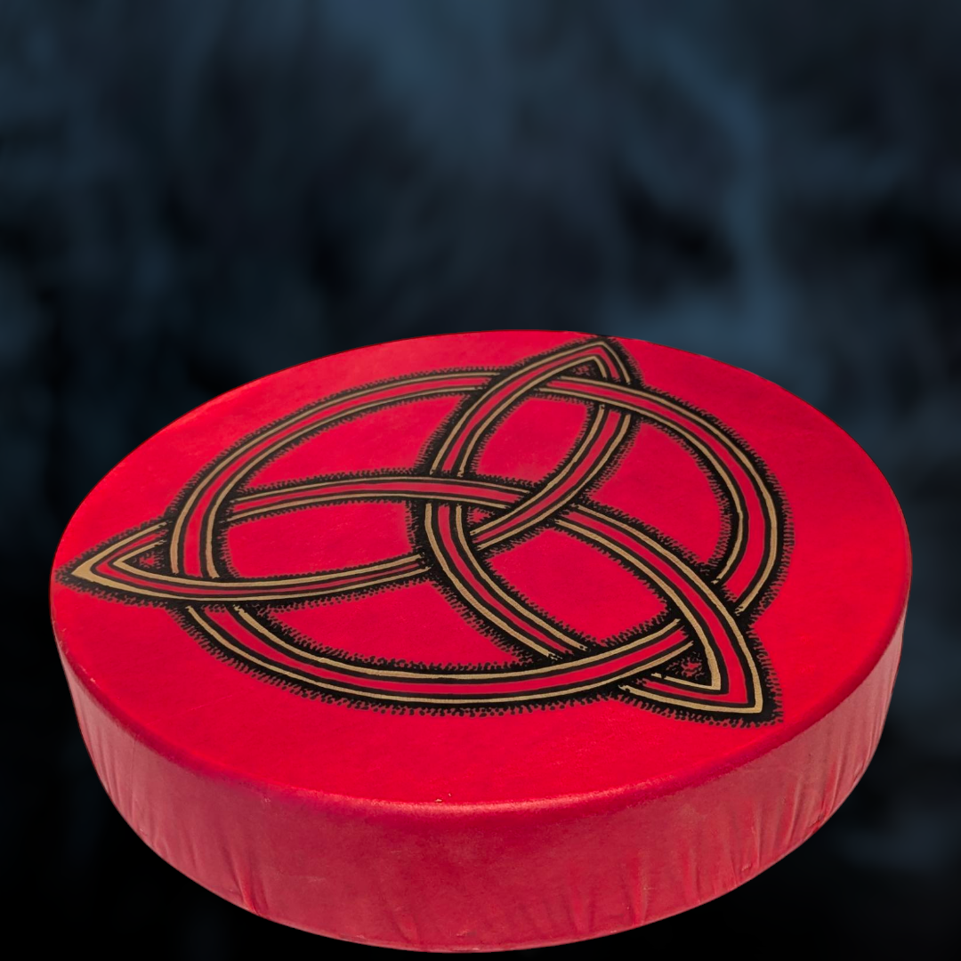 15" Hand Painted Red Deer Hide Triquetra Frame Drum | Rawhide Drum