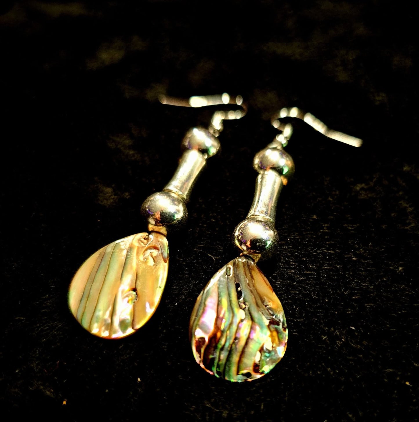 Abalone & Hematite Teardrop Earrings in Sterling Silver