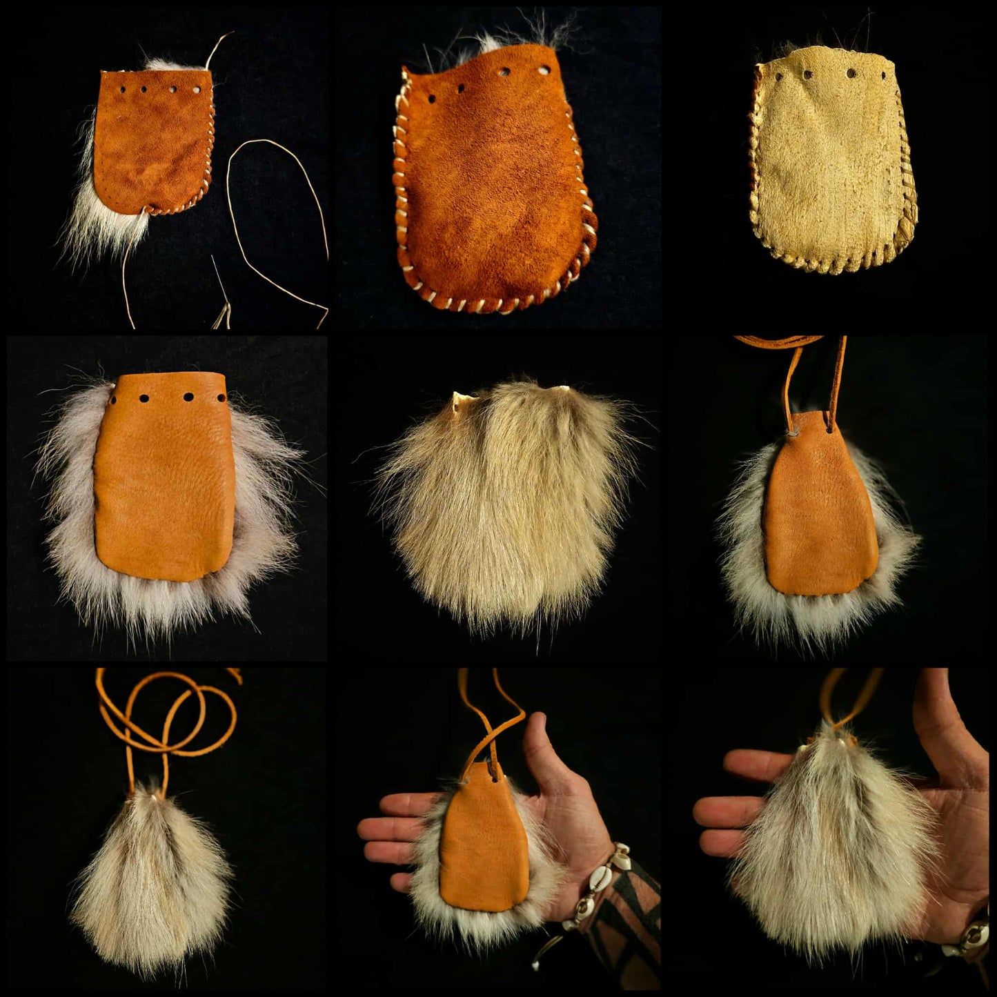 Coyote Fur Buckskin Neck Pouch + Medicine Bag