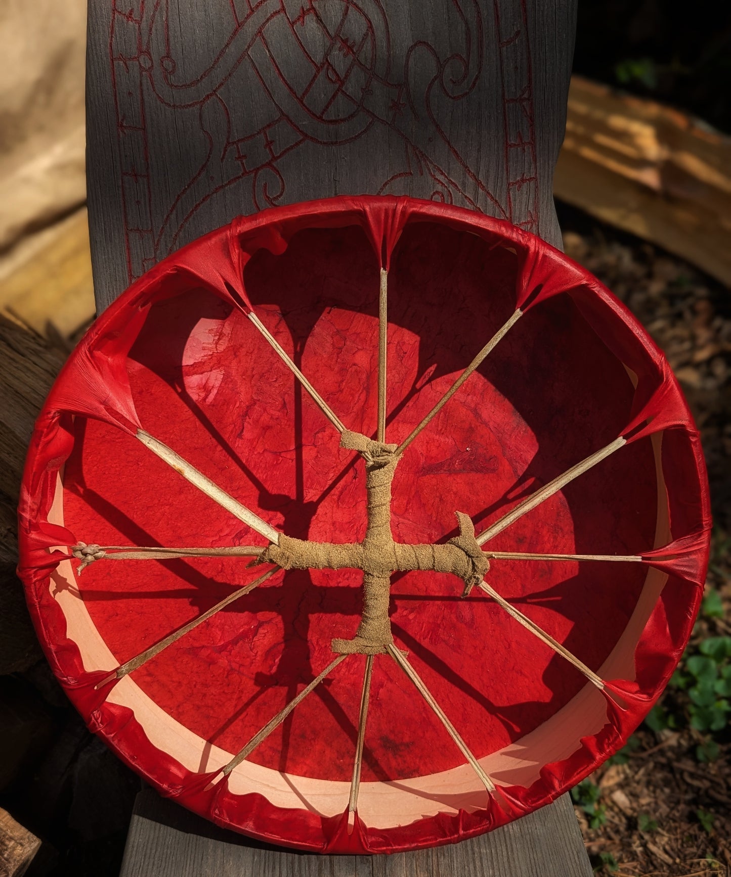 15" Woven Detail Red Deer Hide Deep Frame Drum | Rawhide Drum