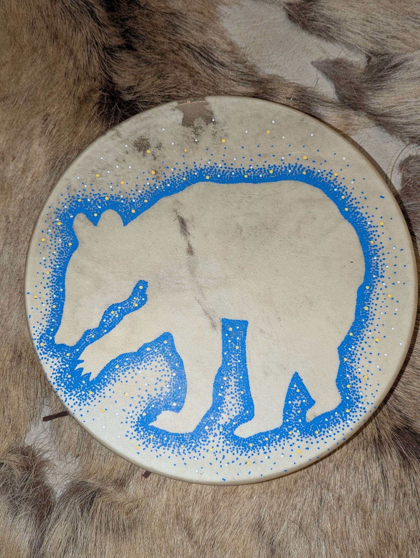 12 Inch Deer Hide Bear Drum With Beater | Hand Painted | Deer Hide Drum