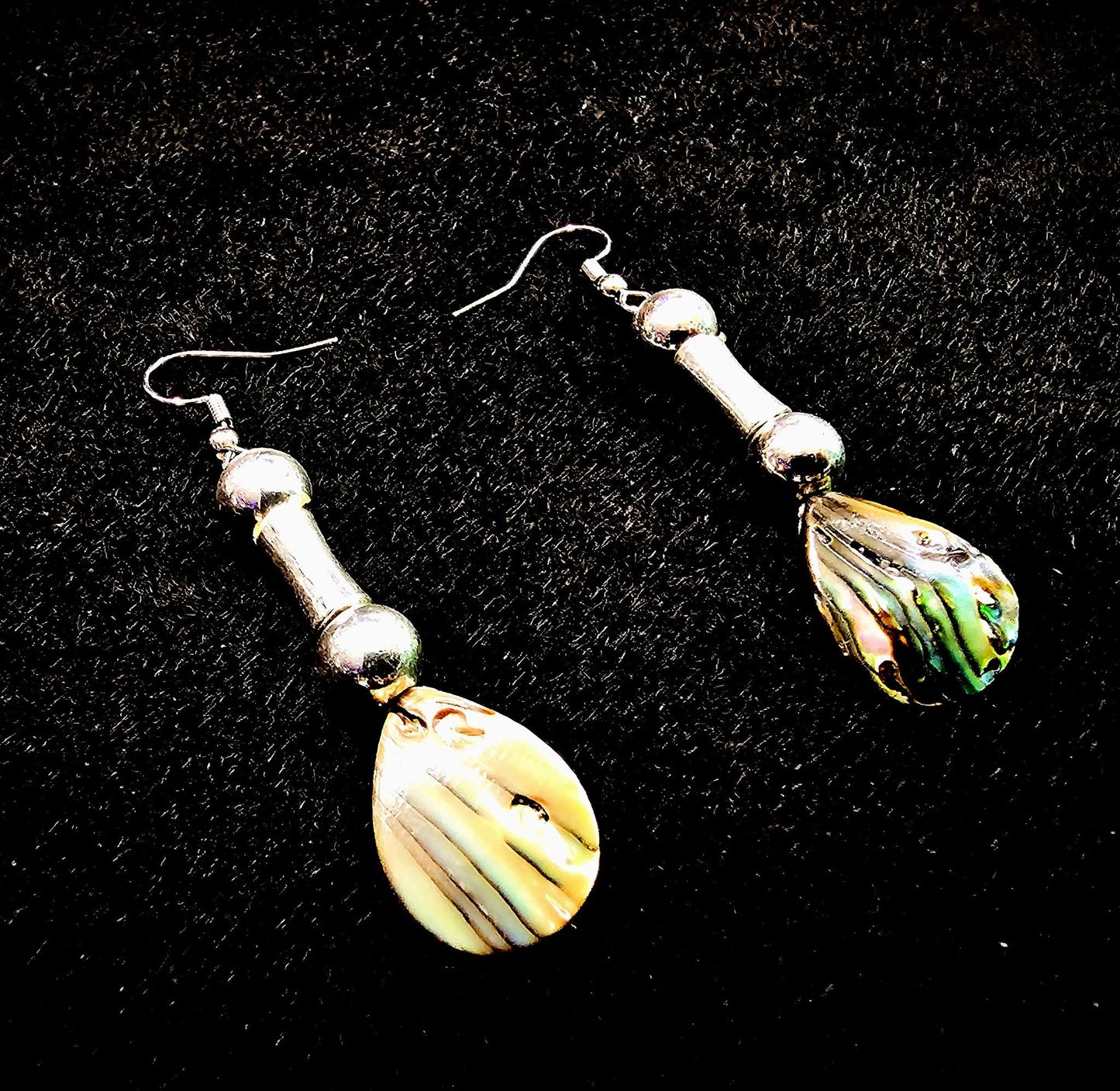 Abalone & Hematite Teardrop Earrings in Sterling Silver