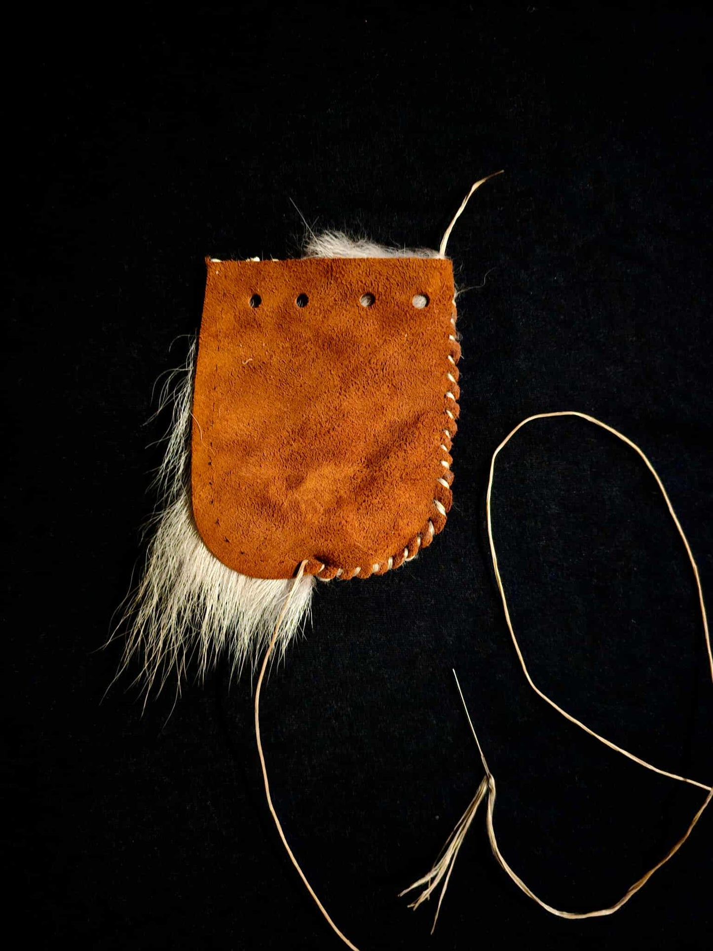 Coyote Fur Buckskin Neck Pouch + Medicine Bag