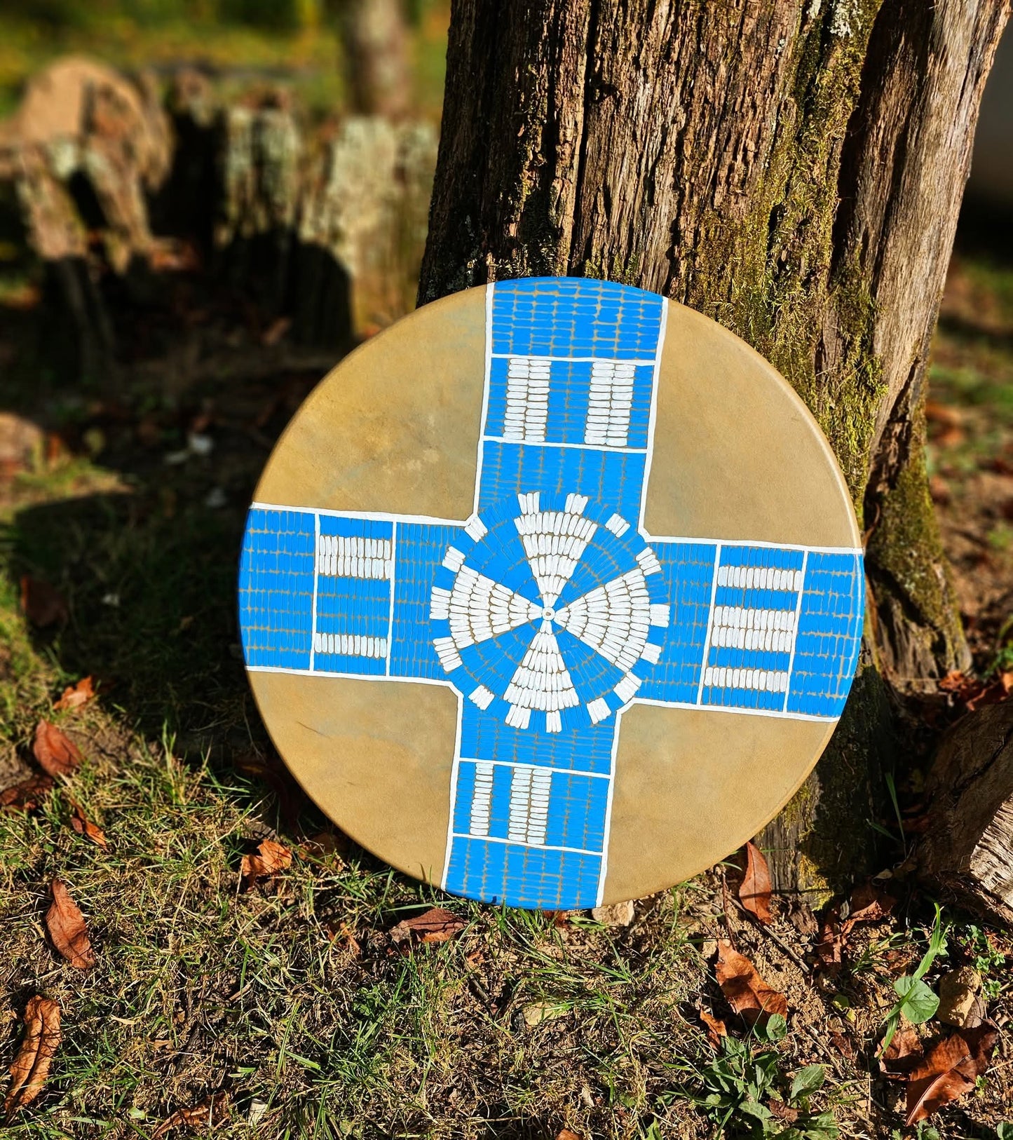 Blue Sky Song 15" Elk Hide Drum | Elk Rawhide Shaman Drum