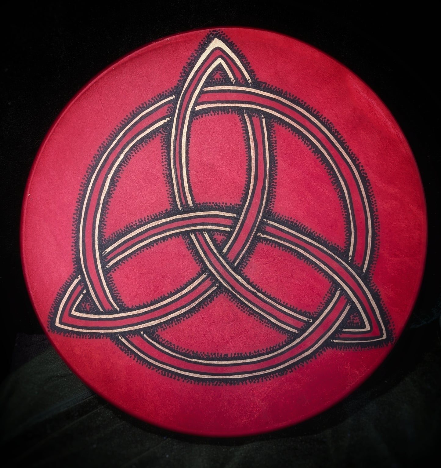 15" Hand Painted Red Deer Hide Triquetra Frame Drum | Rawhide Drum